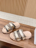 DIOR PLATFORM SLIDES 25S 30 MM IN MOSS GREEN FABRIC AND NUDE CALFSKIN