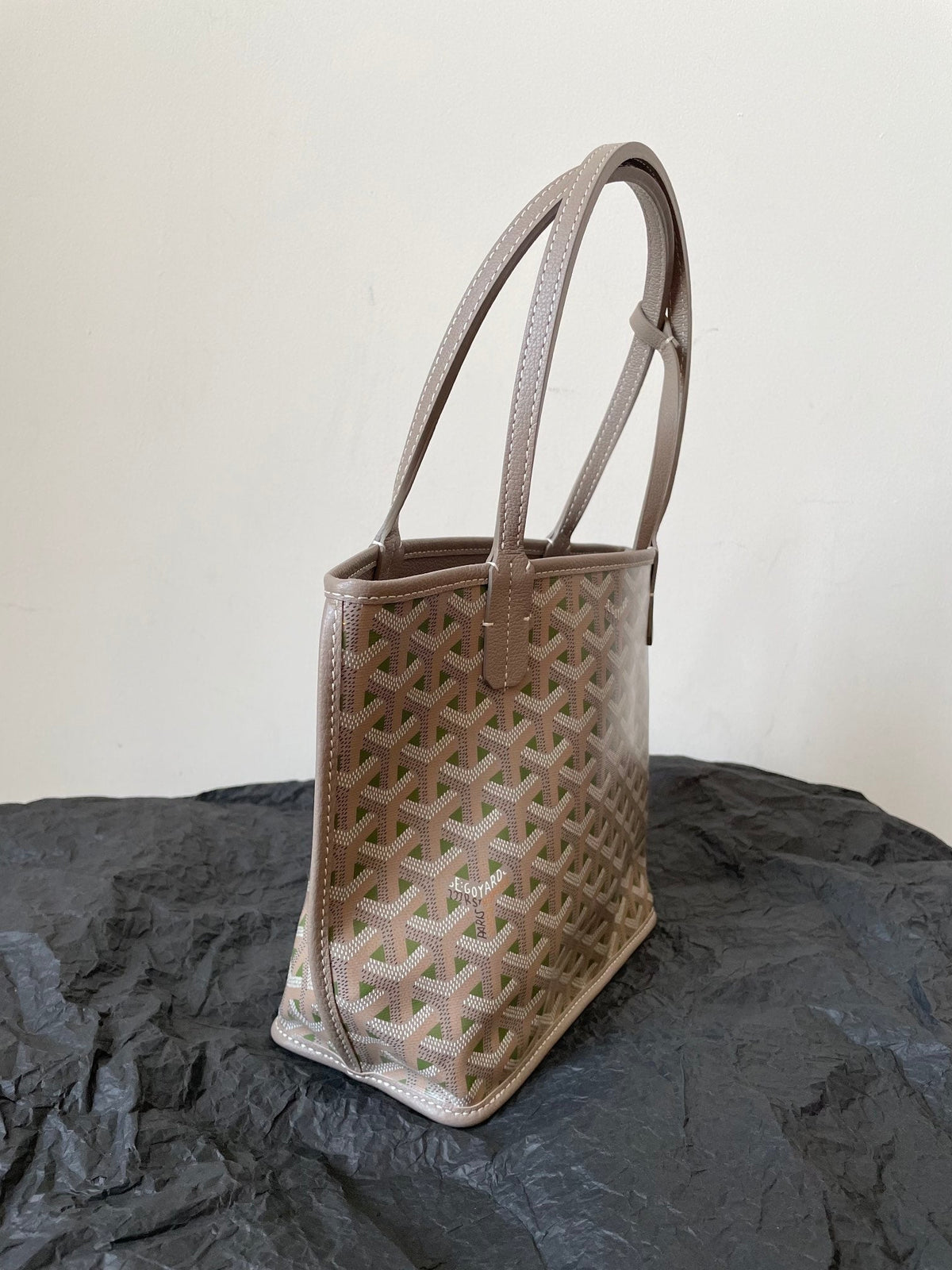 ANJOU MINI BAG 20 IN GREY MIX GREEN GOYARDINE CANVAS AND CALFSKIN
