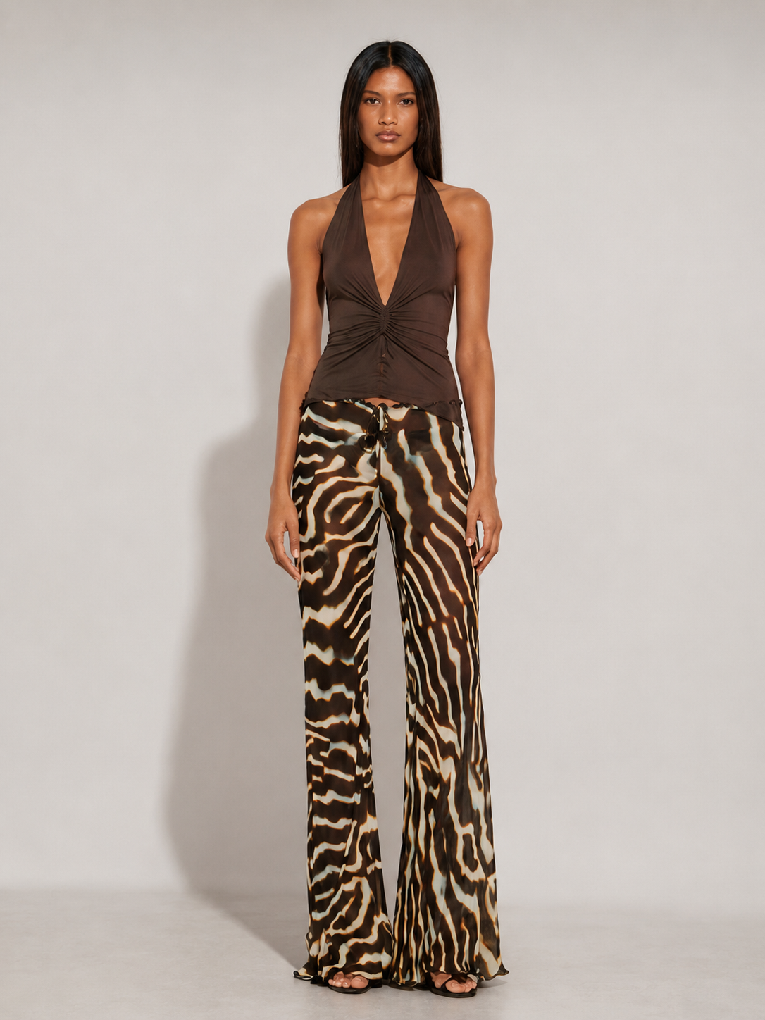 Abstract Zebra Flared Pants