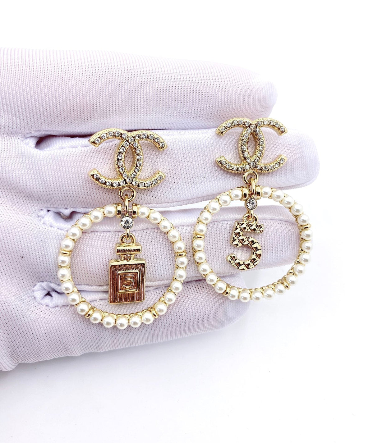 18K  Chanel No5 Perfume Pendant Earrings