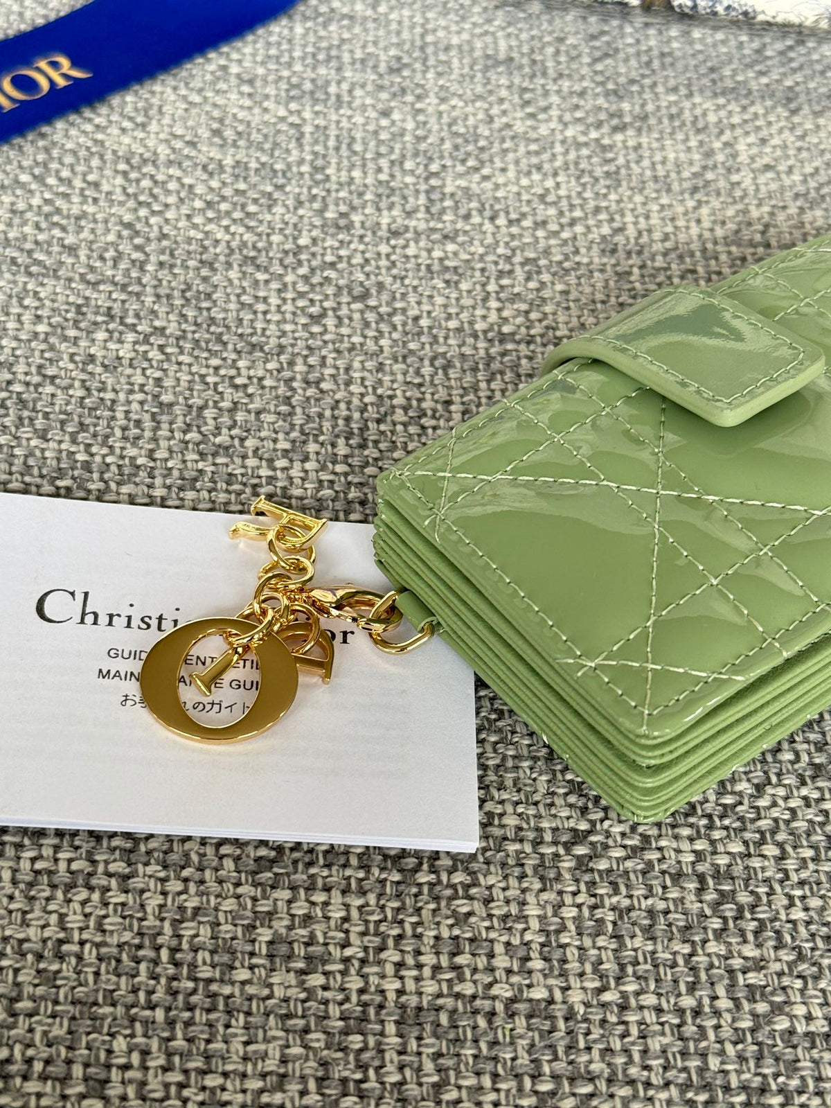 DIOR LADY JASMINE CARD HOLDER 10 IN LIGHT GREEN QUILTED PATENT CALFSKIN