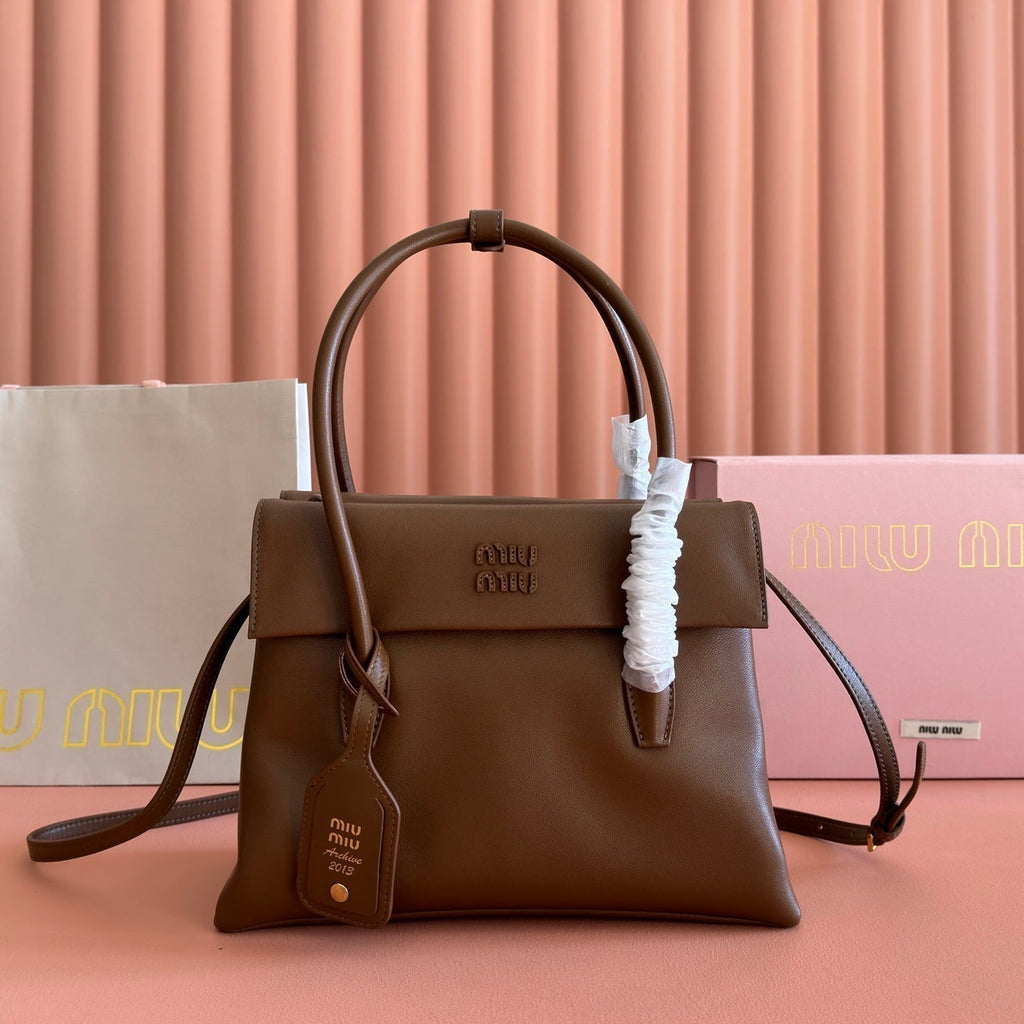 MIUMIU 26S SOLITAIRE BAG 28 IN DARK BROWN CALFSKIN GOLD HARDWARE