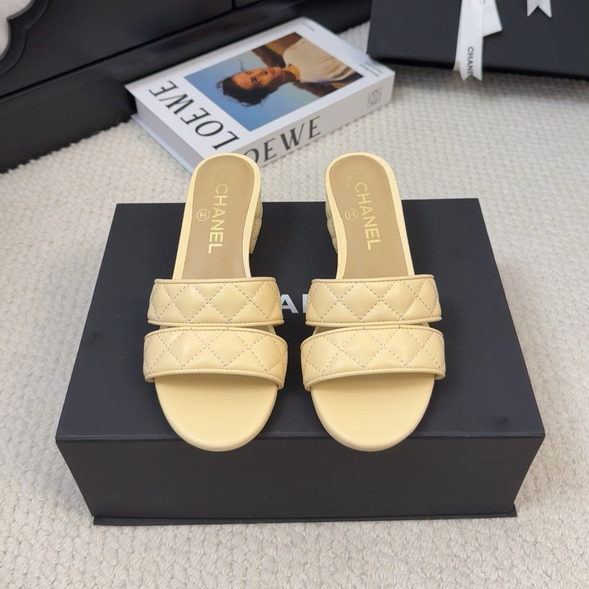 CHANEL 25C Mule Sandal 45mm Open Heel Beige Lambskin 233493