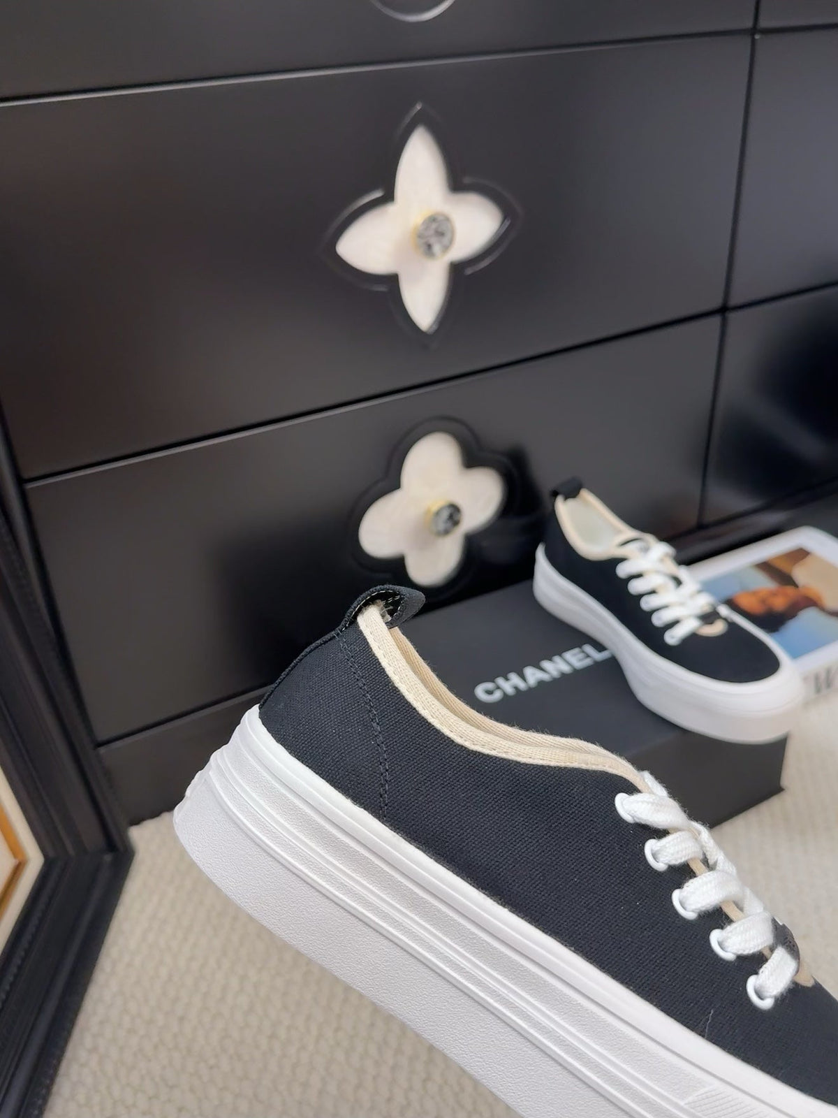 CHANEL TRAINERS SHOES IN BLACK FABRIC