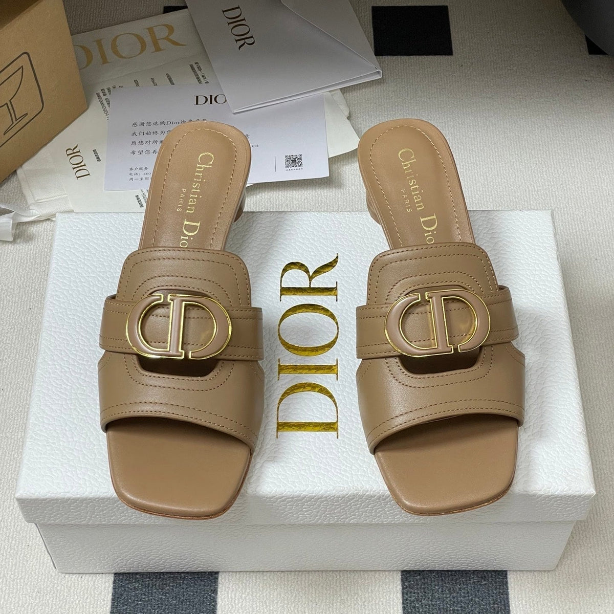 DIOR HIGH HEEL CLASSIC MONTAIGNE 40 MM 25S IN BROWN LAMBSKIN WITH CD LOGO