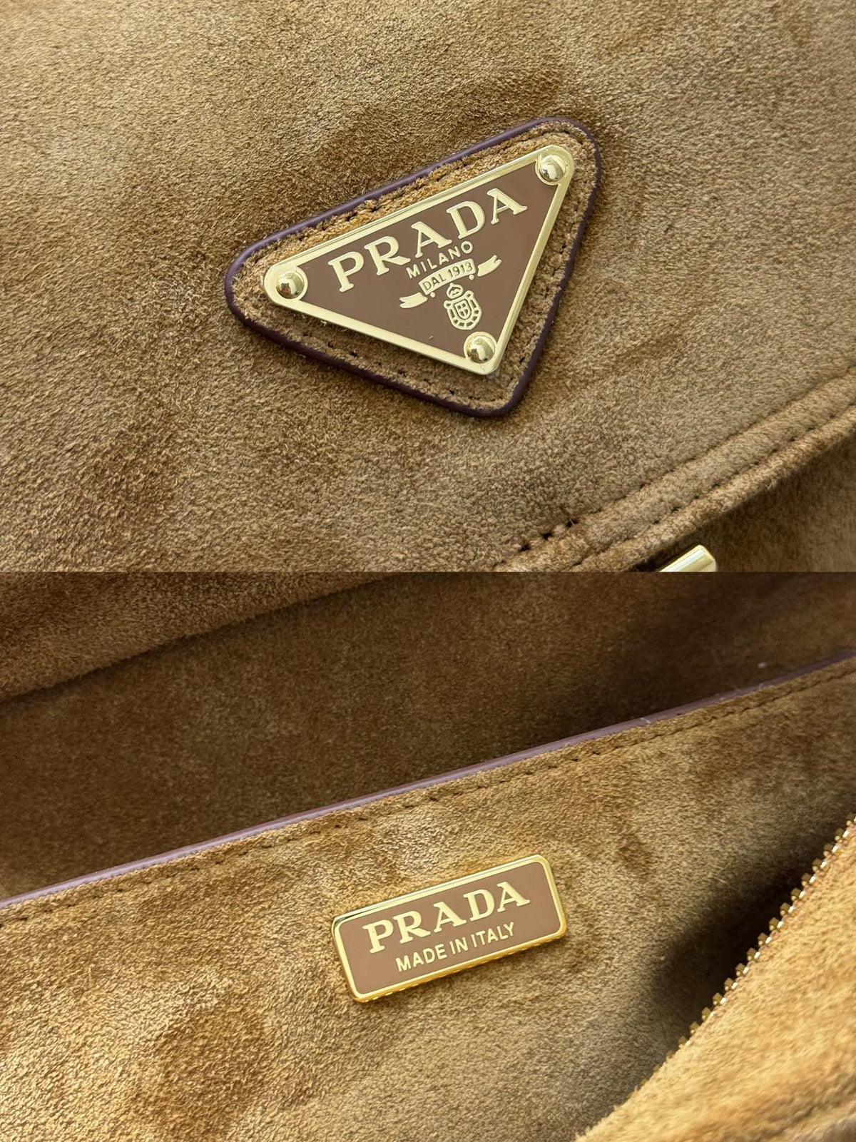 PRADA 25S EXPLORE MEDIUM SHOULDER BAG 30 IN RK GOLDEN BROWN SUEDE WITH FLAP