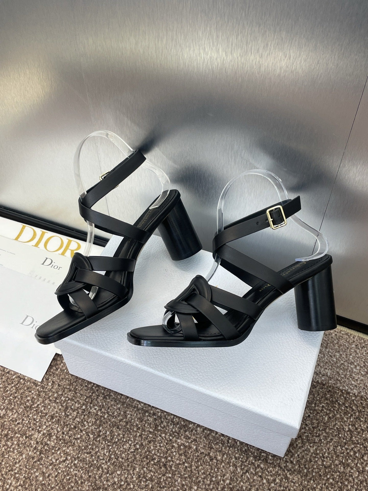 DIOR D-CLUB HIGH HEEL SLIDE 25S 80MM IN BLACK CALFSKIN